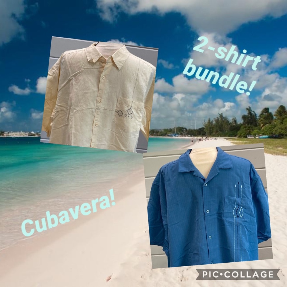 2-Shirt Cubavera Bundle, Blue and Yellow, XL
